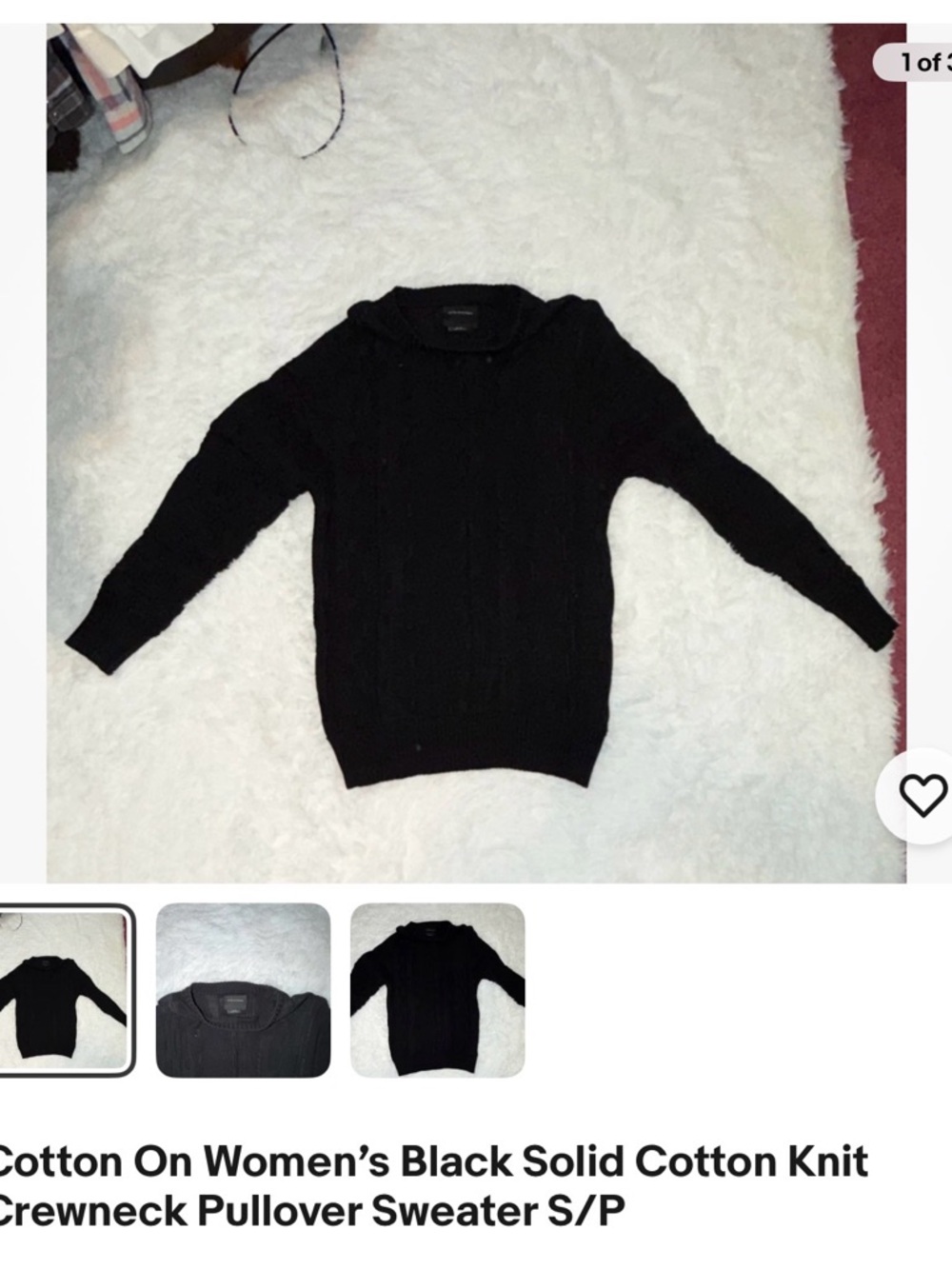 Cotton On Black Cable-Knit Crewneck Sweater